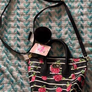 Betsey Johnson Black and Pink Floral Crossbody Bag